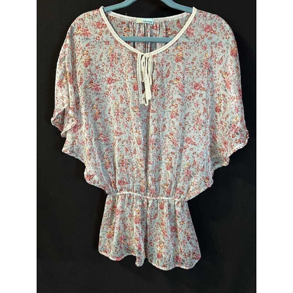 Queen Esther Women's Chiffon Dolman Short Sleeve Tops Floral Size Small/Medium